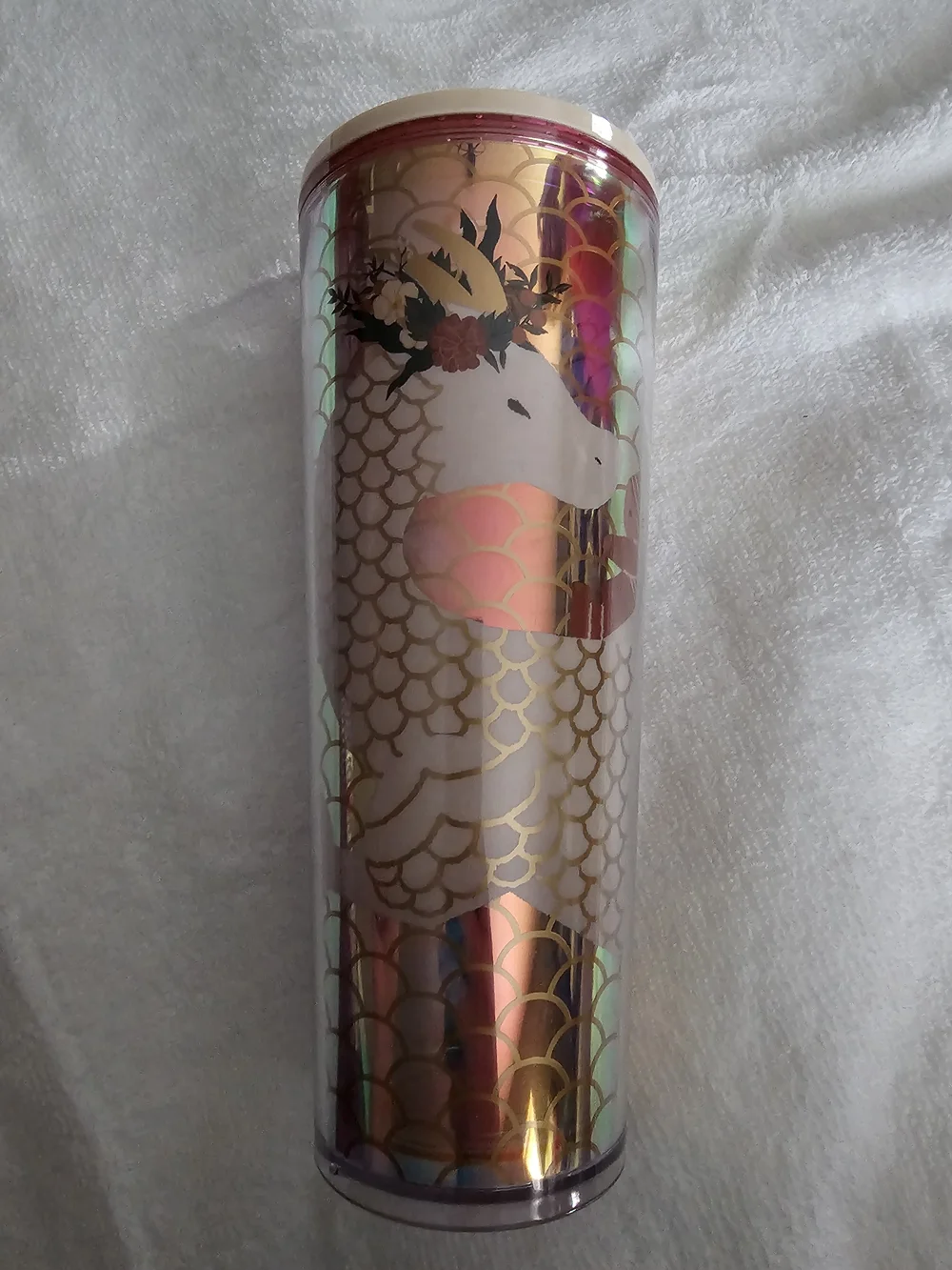 Starbucks 2024 Year of the Wood Dragon Iridescent Cup - Pink Gold Art New Year